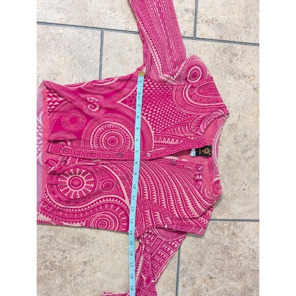 Vtg Jean Paul Gaultier Soliel Pink Tribal Tattoo Mesh Dress Cardigan S 90s Y2K - Picture 12 of 15